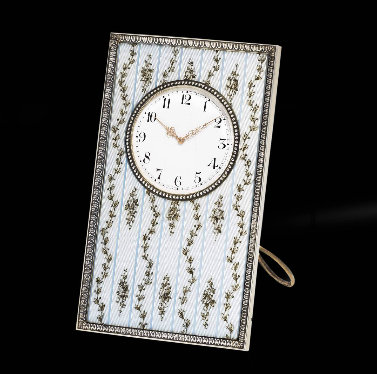 Настольные часы марки «Фаберже», позолоченное серебро, эмаль «гильоше»