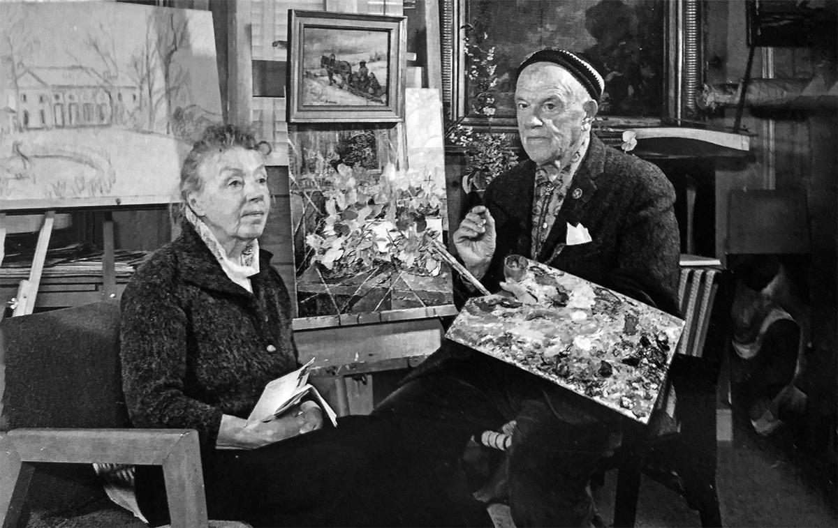 Мария и Давид Бурлюки. Весна 1961. Фотография сделана в помещении Lyzon Gallery (Нэшвилл)