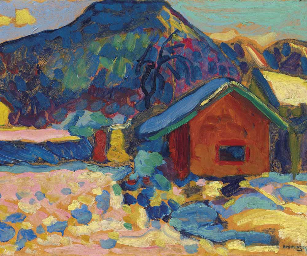 Василий Кандинский. «Зимний пейзаж с горой», 1908