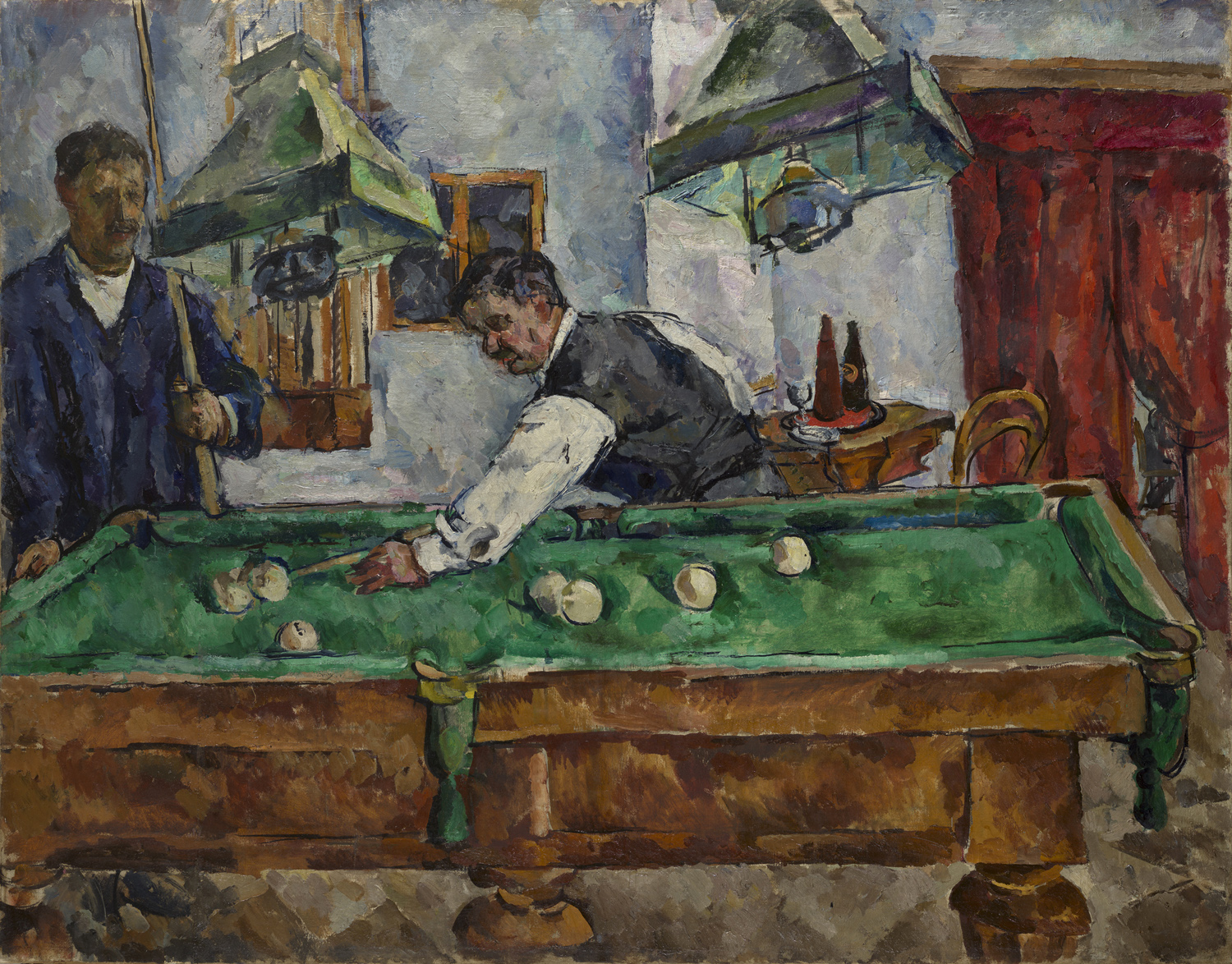 Петр Кончаловский. Игра на бильярде. Аристарх Лентулов и Петр Кончаловский, 1918