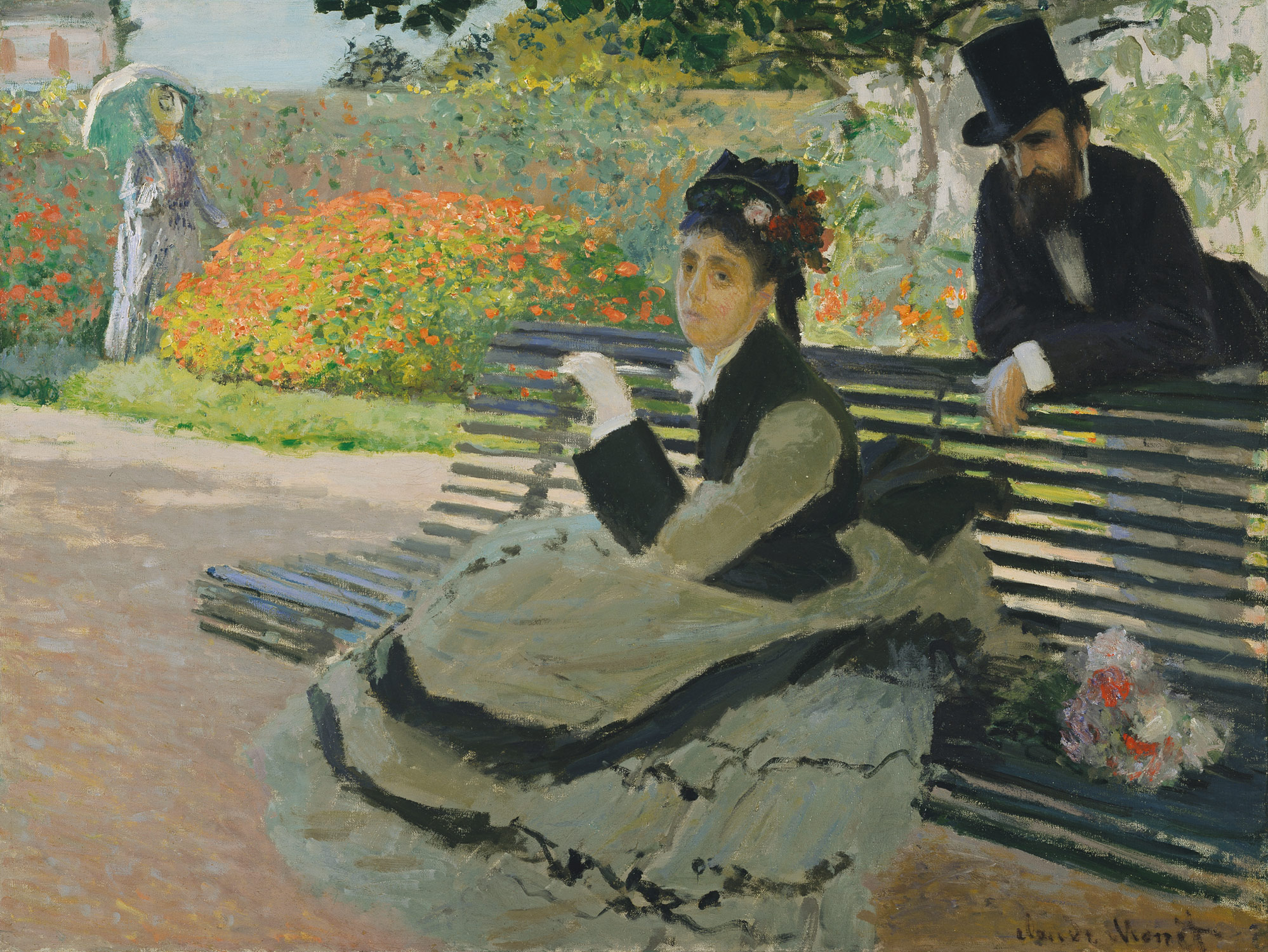 Клода Моне. Камилла Моне на садовой скамейке, 1873