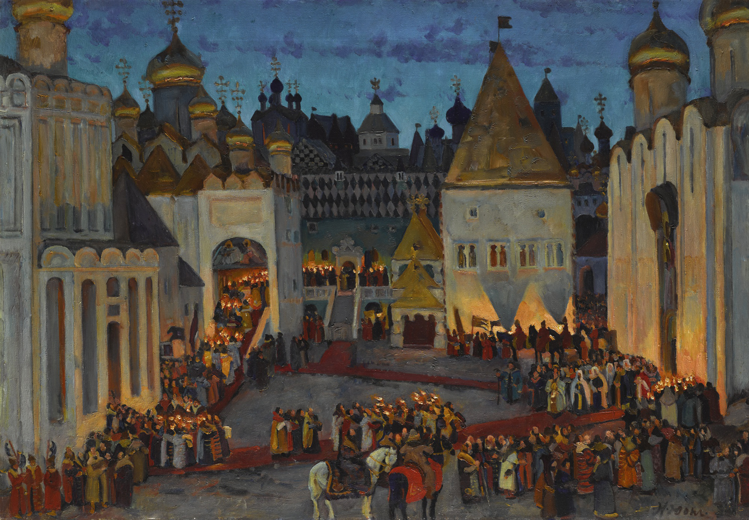 Константин Юон. Ночь в Кремле накануне коронования царя Михаила Федоровича, 1917