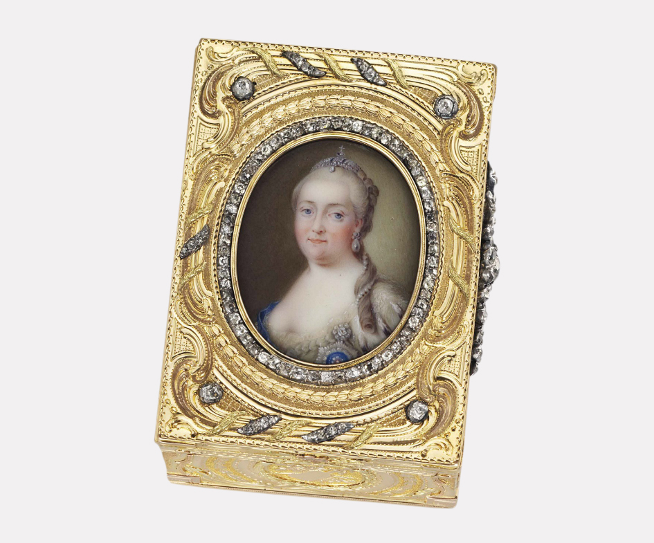 Золотая табакерка в бриллиантах с портретом Елизаветы Петровны, ок. 1760