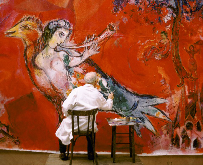 Роспись Марком Шагалом панно для Метрополитен-опера, 1966