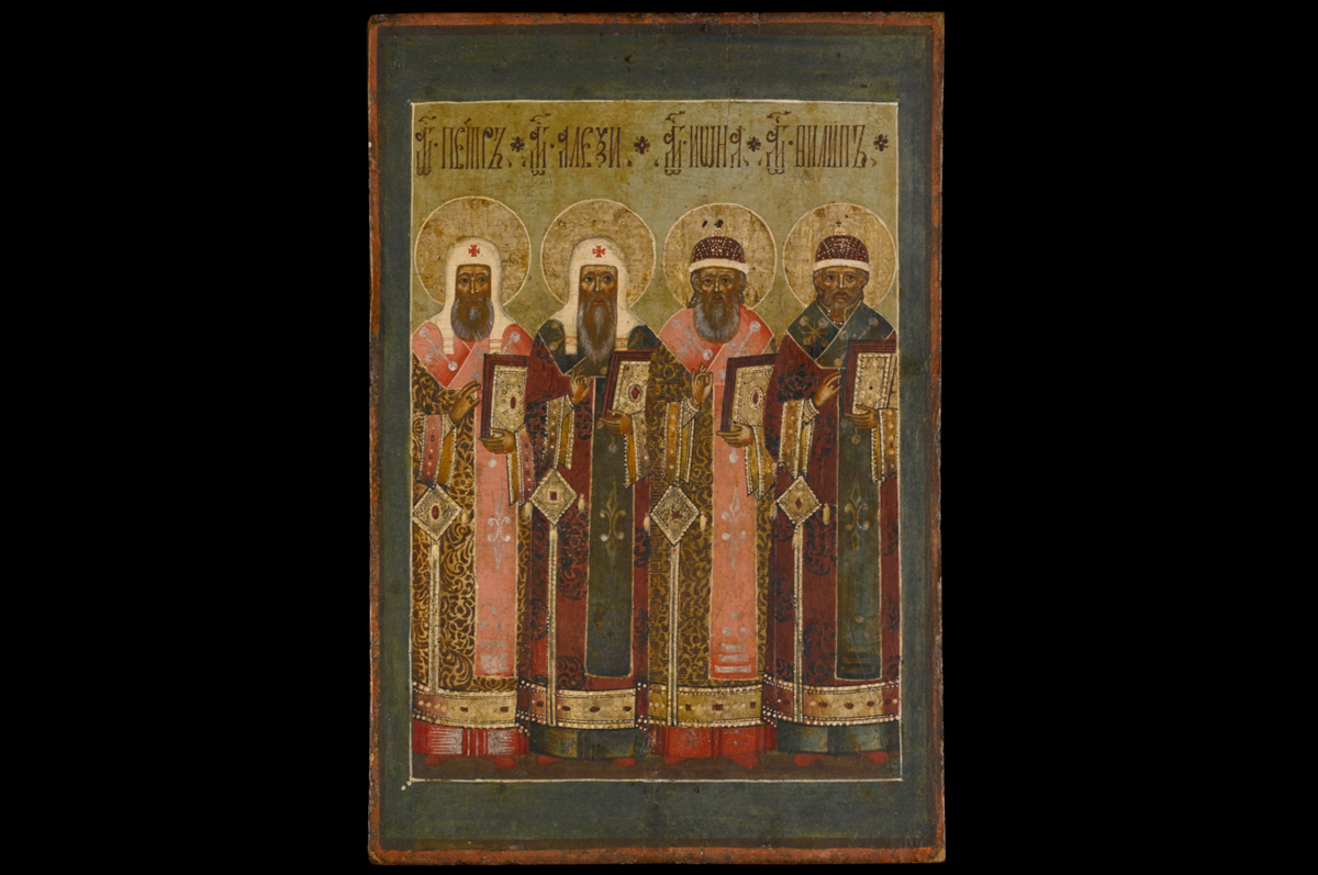 Икона с образами митрополитов московских: святых Петра, Алексия, Ионы и Филиппа